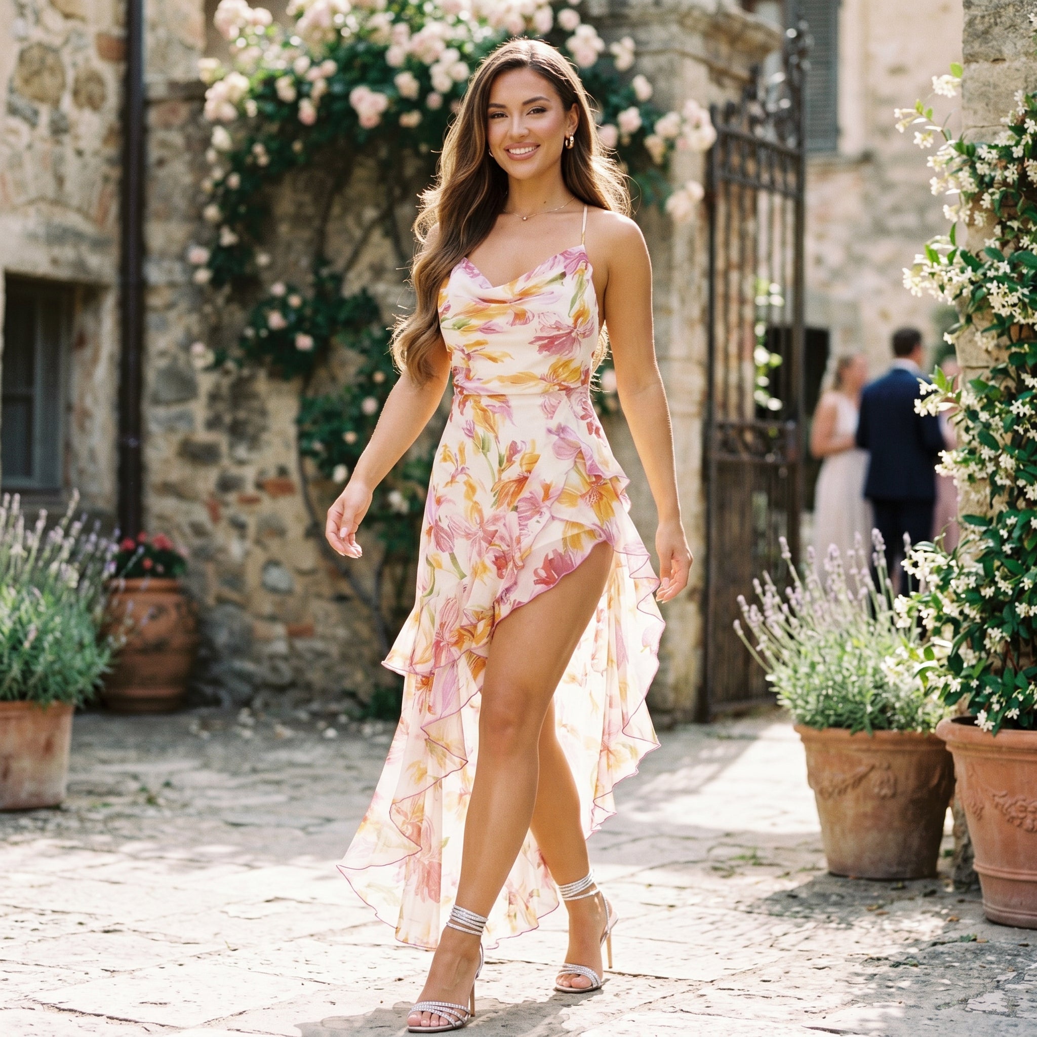 Jacira - Elegant Floral Summer Midi Dress for Weddings