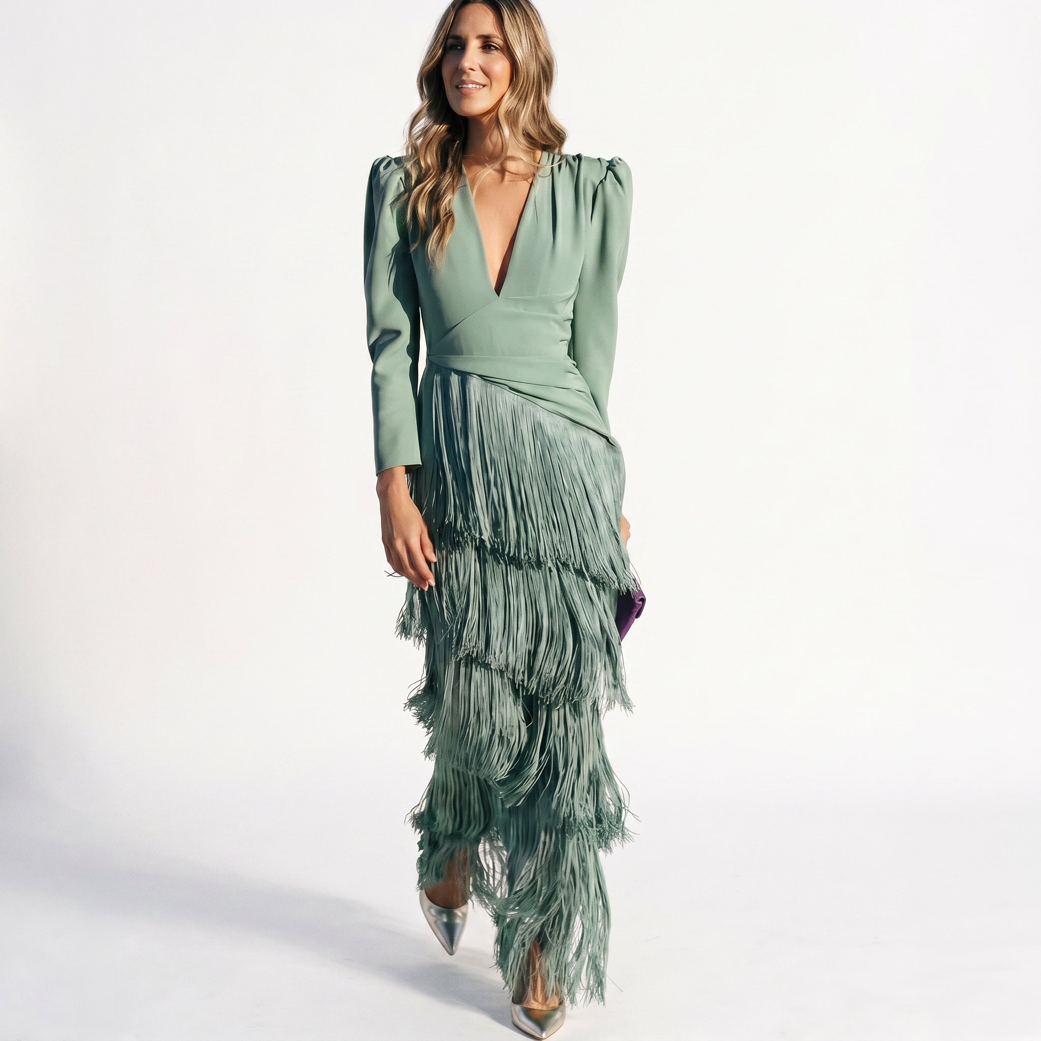 Emilia - Elegant Fringe Detail Maxi Dress