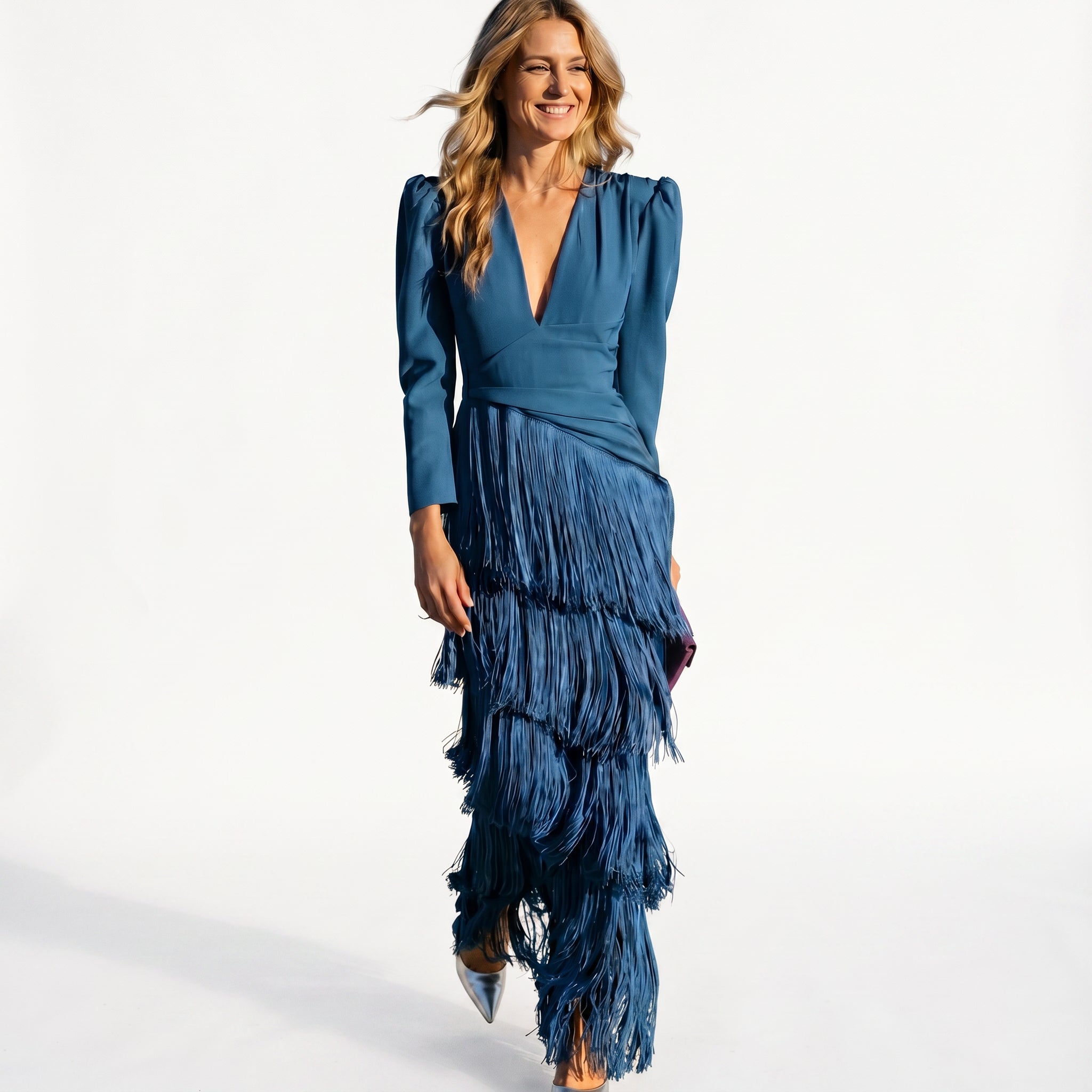 Emilia - Elegant Fringe Detail Maxi Dress