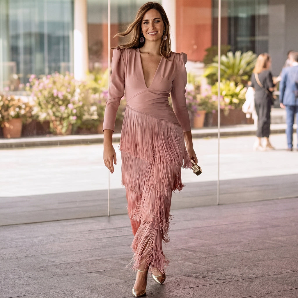 Emilia - Elegant Fringe Detail Maxi Dress