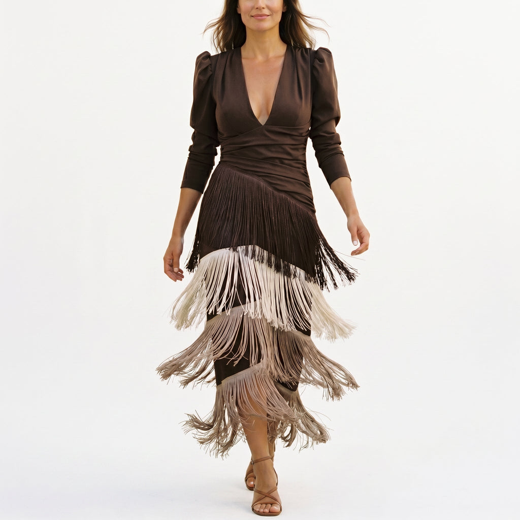 Emilia - Elegant Fringe Detail Maxi Dress