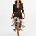 Emilia - Elegant Fringe Detail Maxi Dress