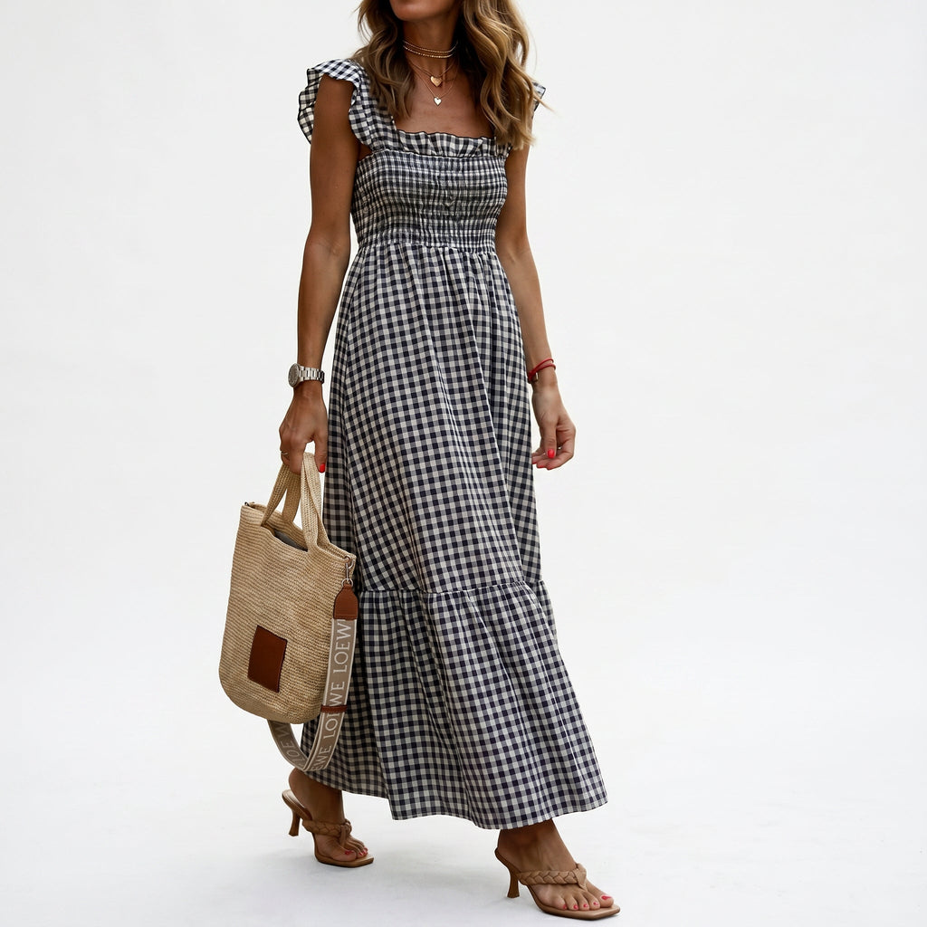 Ines - Charming Gingham Maxi Dress