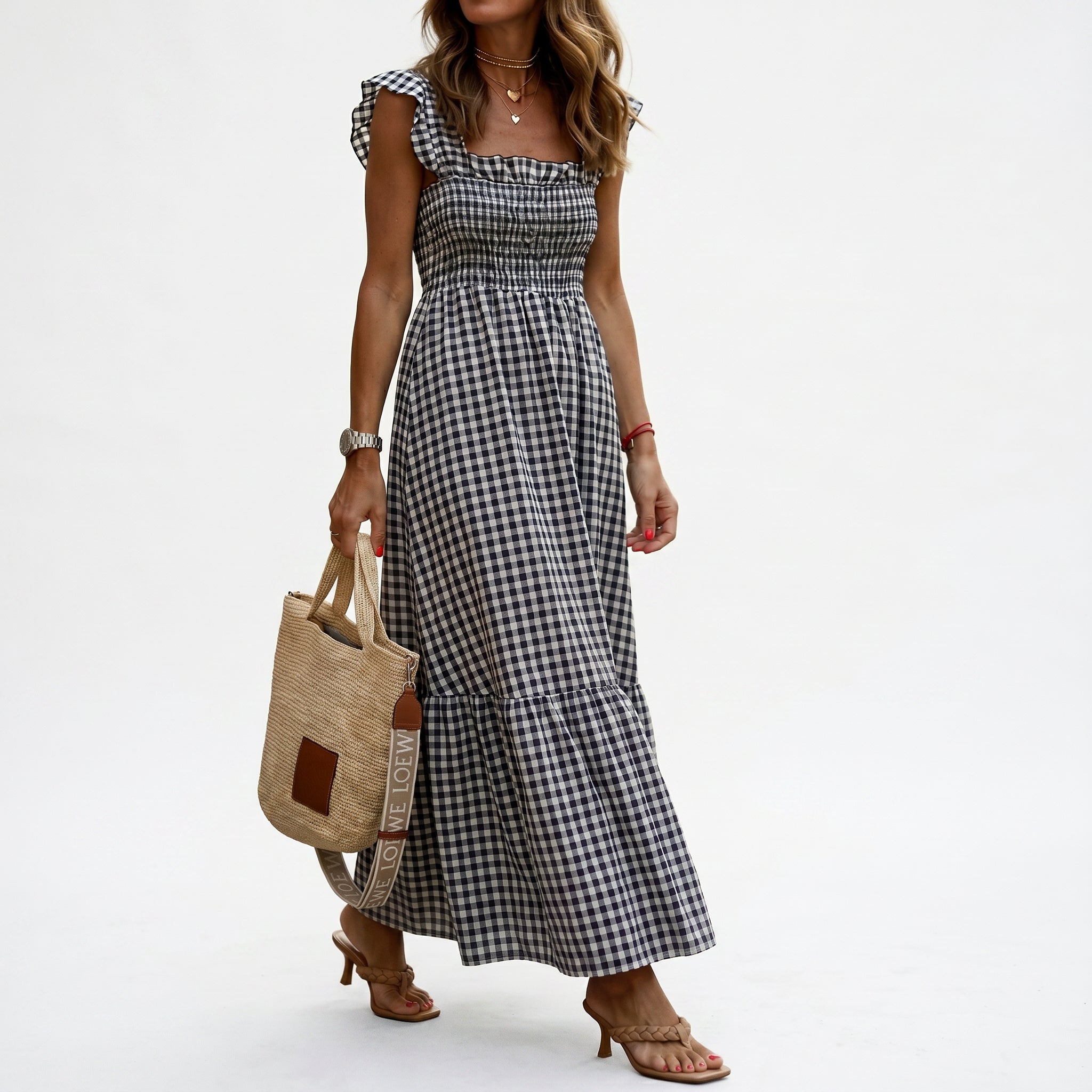 Ines - Charming Gingham Maxi Dress