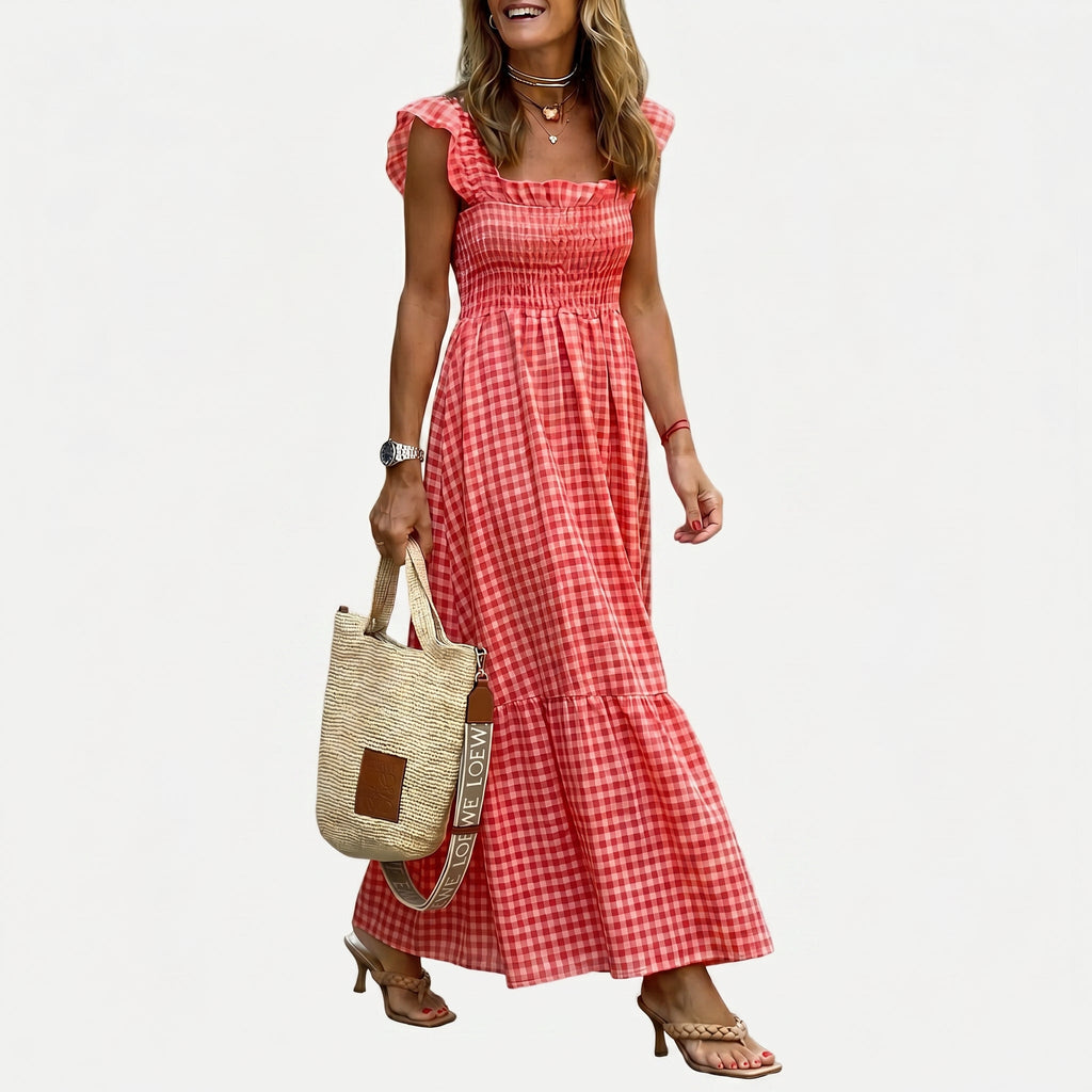 Ines - Charming Gingham Maxi Dress
