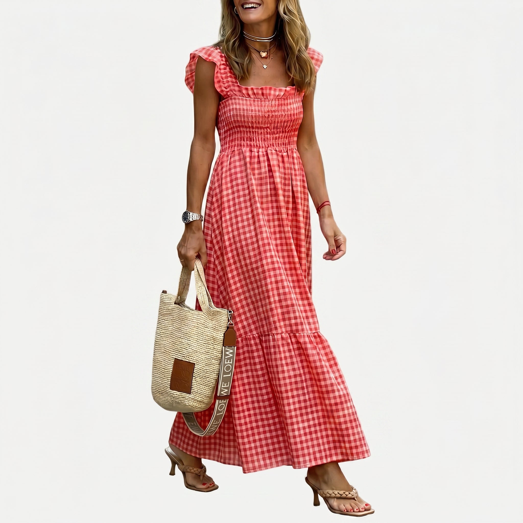 Ines - Charming Gingham Maxi Dress