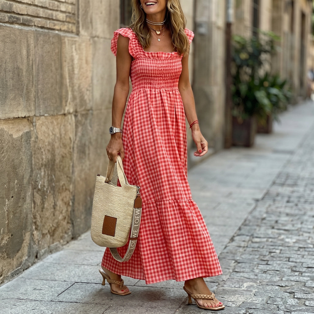 Ines - Charming Gingham Maxi Dress