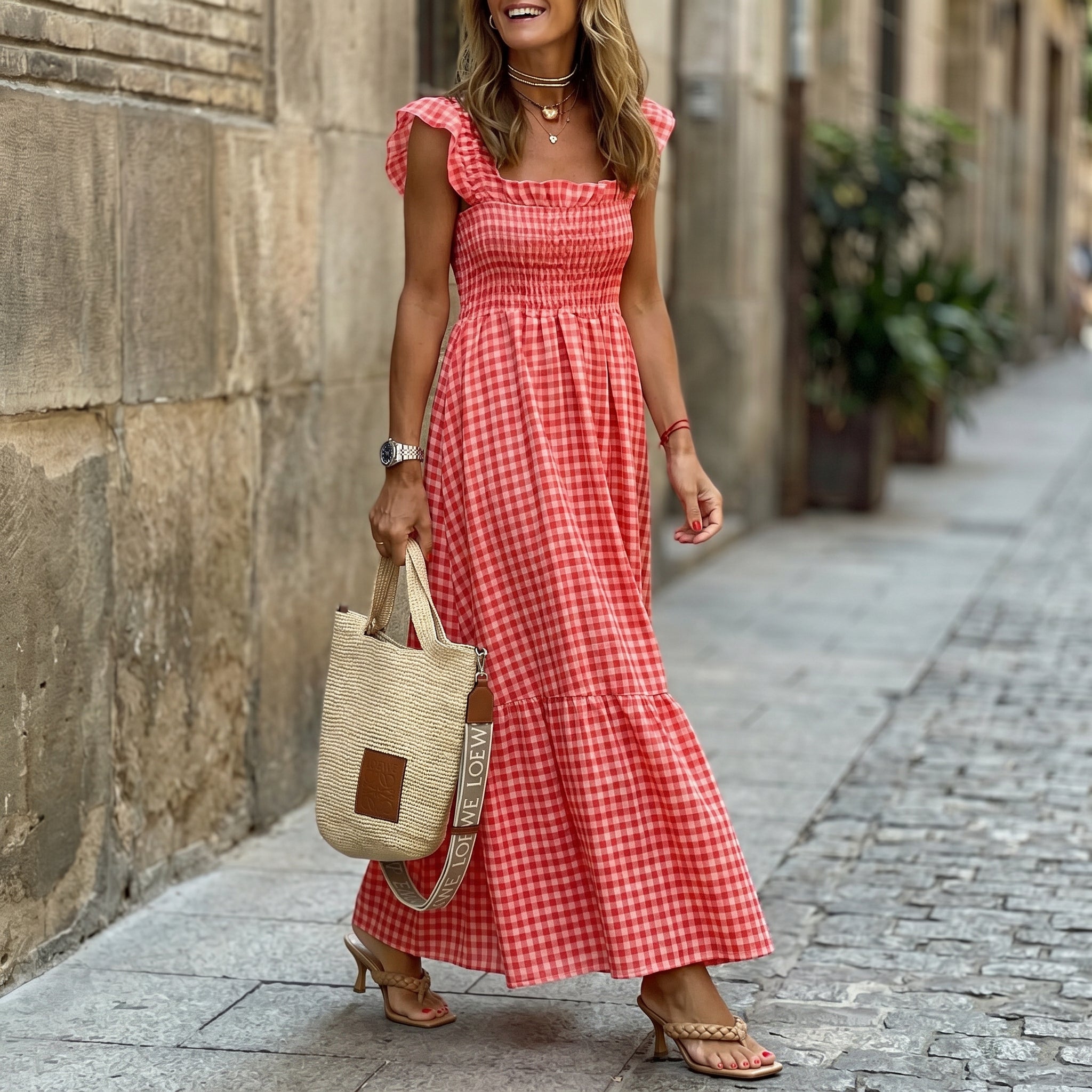 Ines - Charming Gingham Maxi Dress