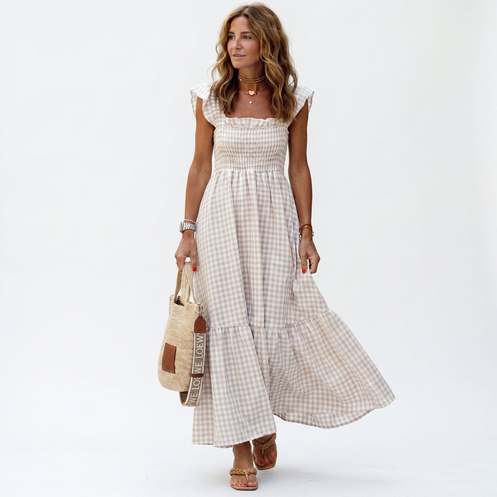 Ines - Charming Gingham Maxi Dress