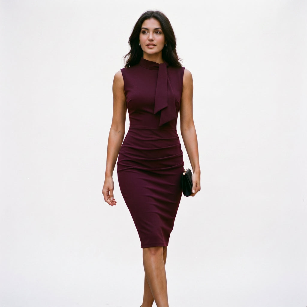 Nerissa - Elegant Women's Cocktail Dress with Draped Bow Detail