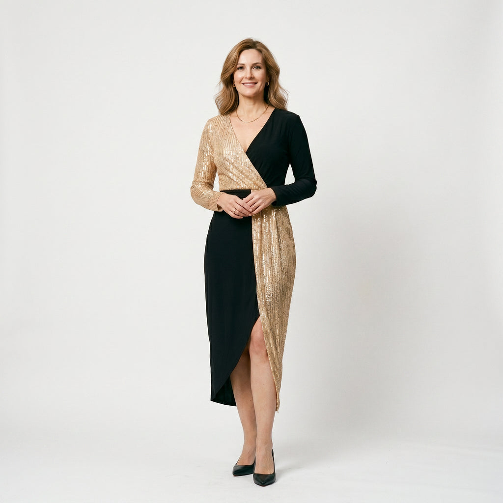 Bruna - Glamorous High-Neck Sequin Midi Dress for Women