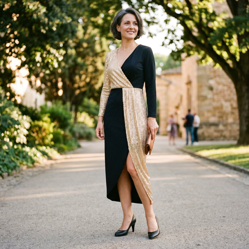 Bruna - Glamorous High-Neck Sequin Midi Dress for Women