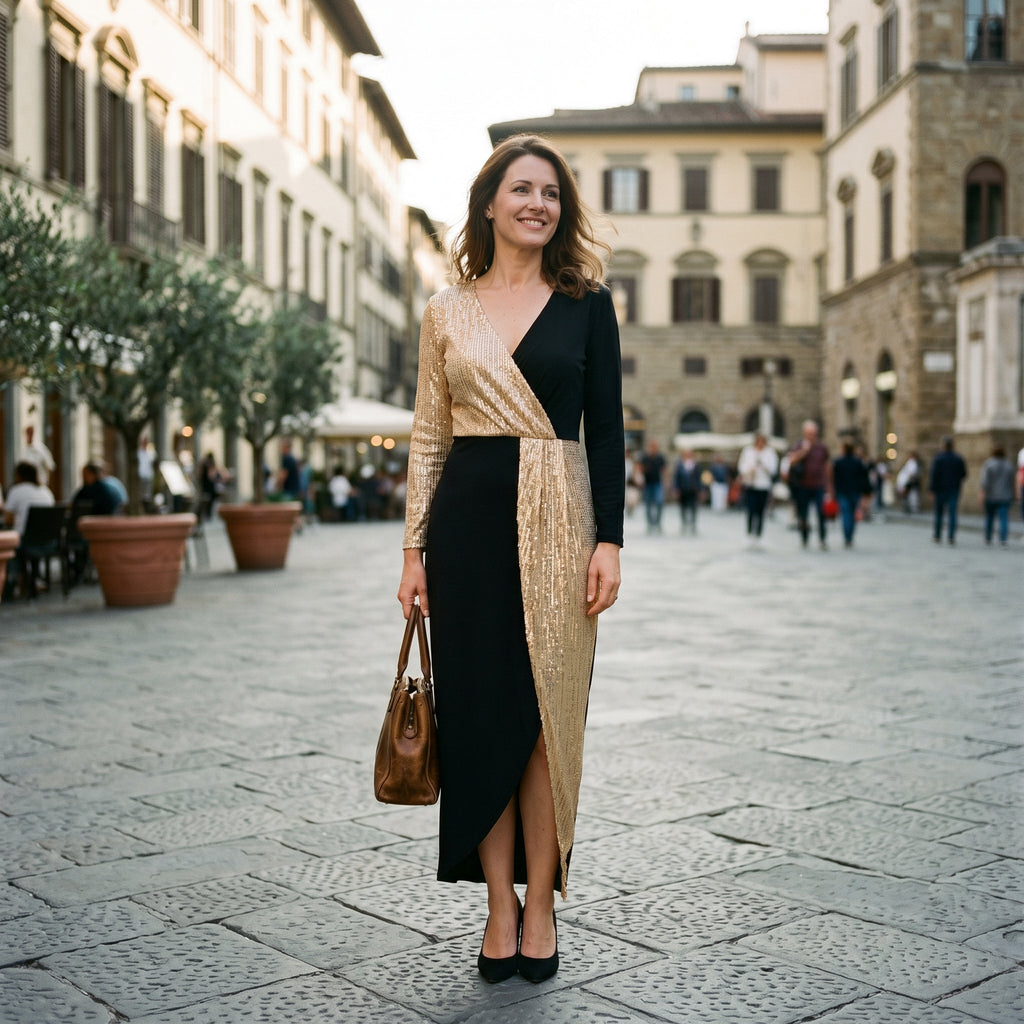Bruna - Glamorous High-Neck Sequin Midi Dress for Women