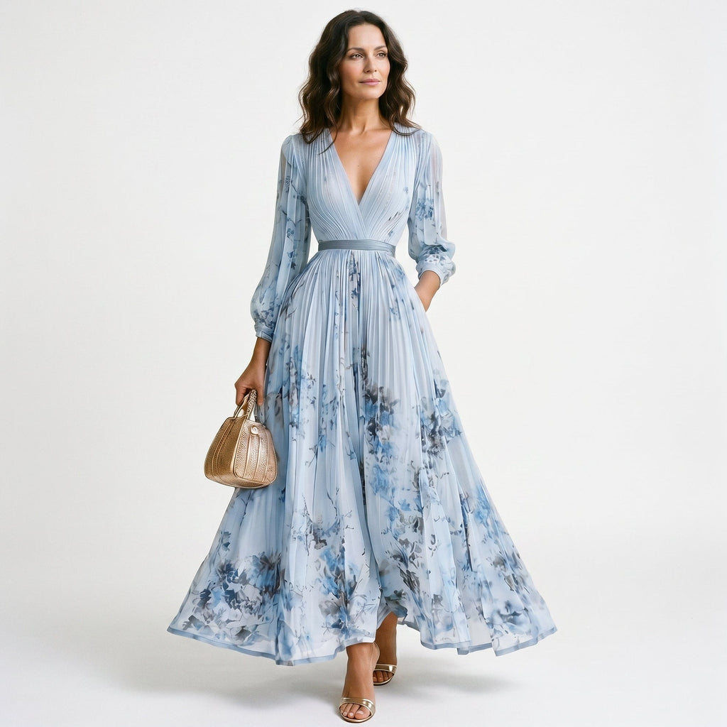 Aurora - Elegant Floral Long Sleeve Maxi Dress for Women