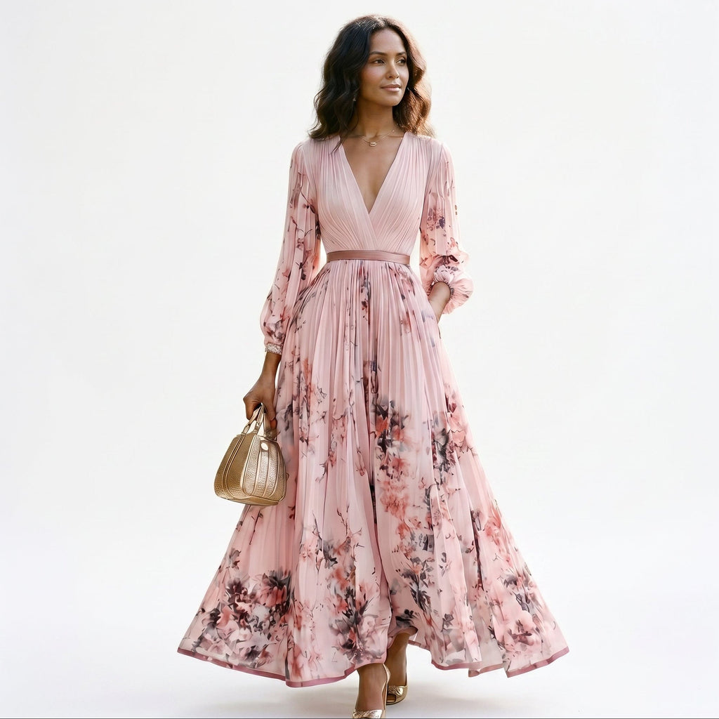 Aurora - Elegant Floral Long Sleeve Maxi Dress for Women