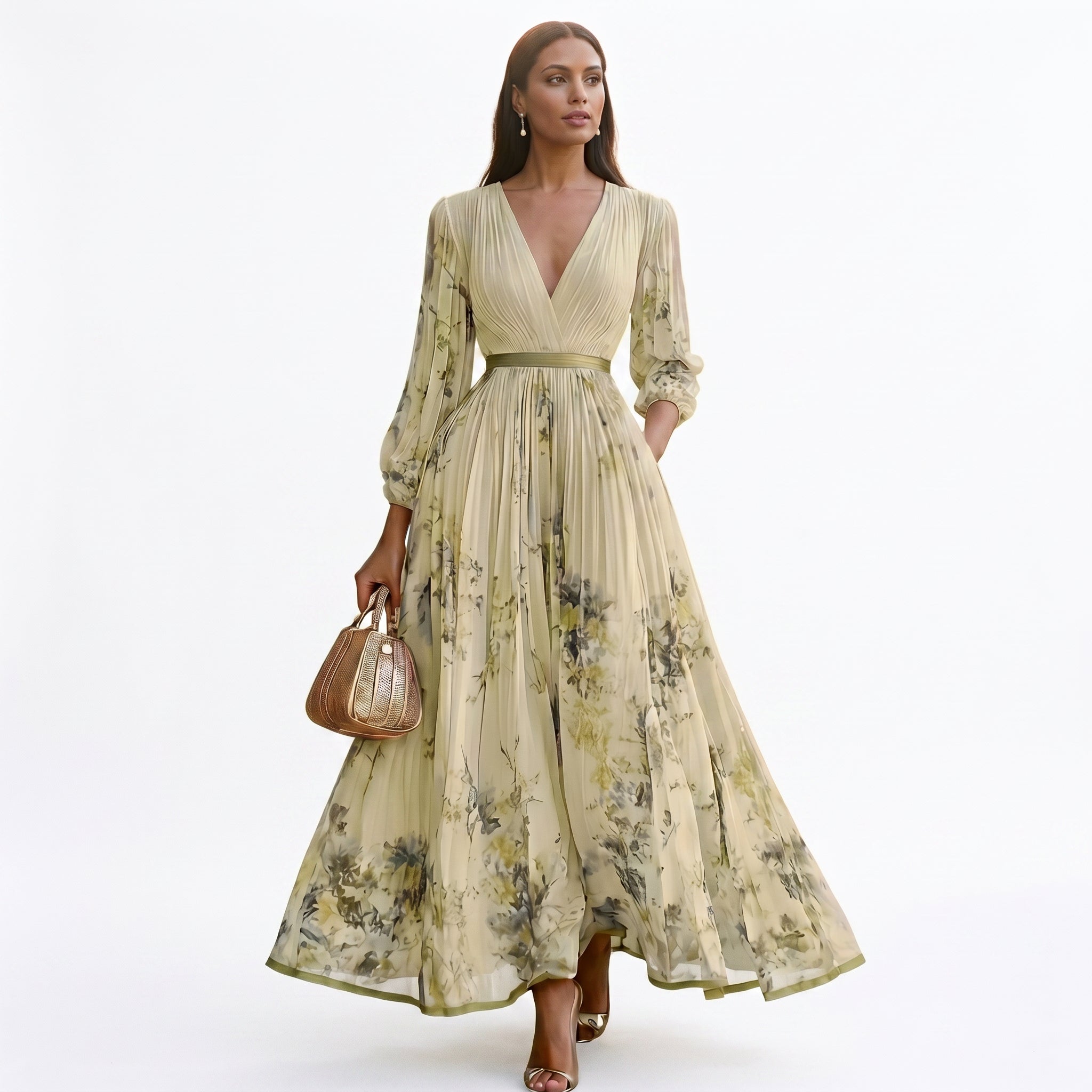 Aurora - Elegant Floral Long Sleeve Maxi Dress for Women