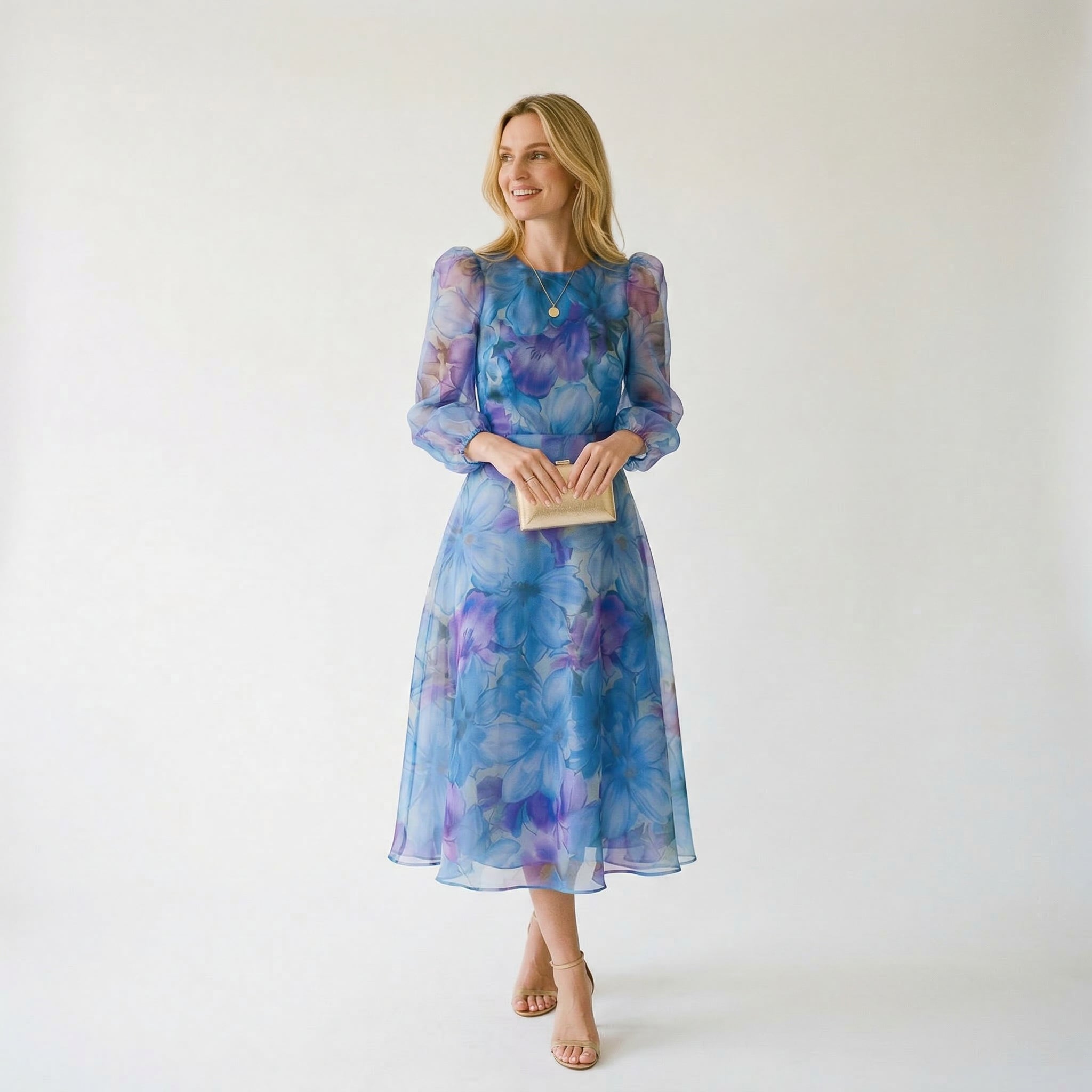 Elegant Floral Summer Midi Dress for Wedding Guests and Cocktail Parties