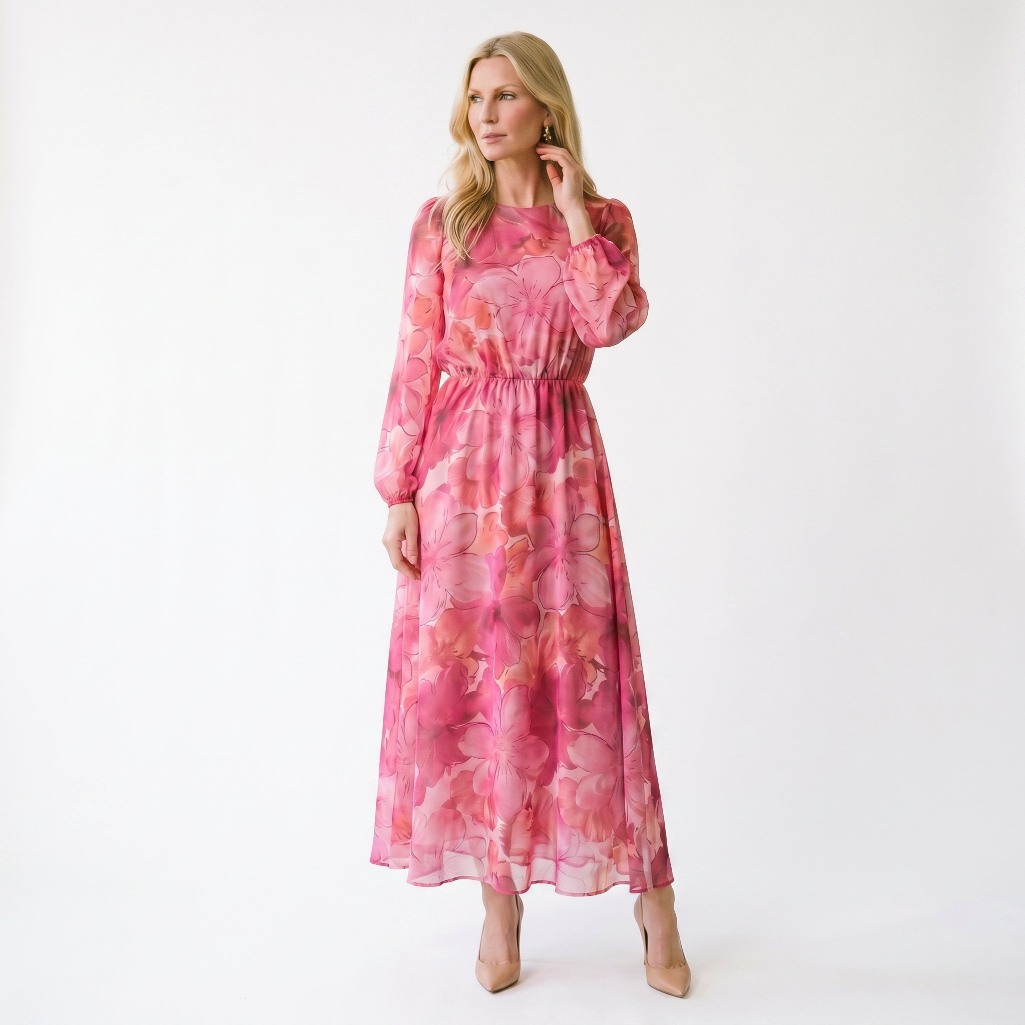 Elegant Floral Summer Midi Dress for Wedding Guests and Cocktail Parties