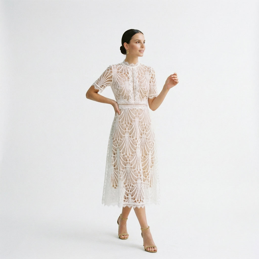 Elegant Lace Midi Dress for Wedding Guests and Formal Events
