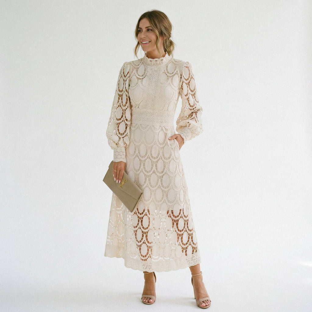 Elegant Lace Midi Wedding Guest Dress