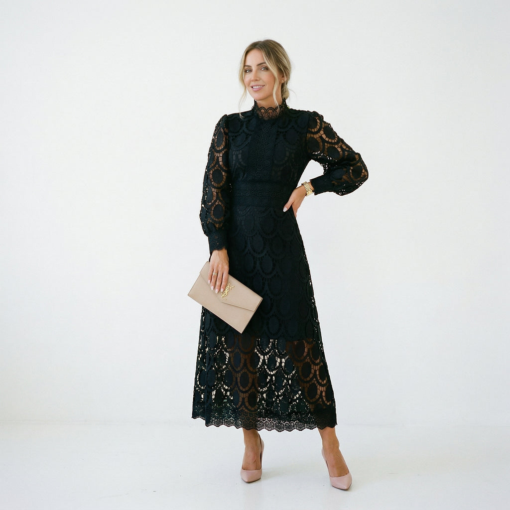 Elegant Lace Midi Wedding Guest Dress