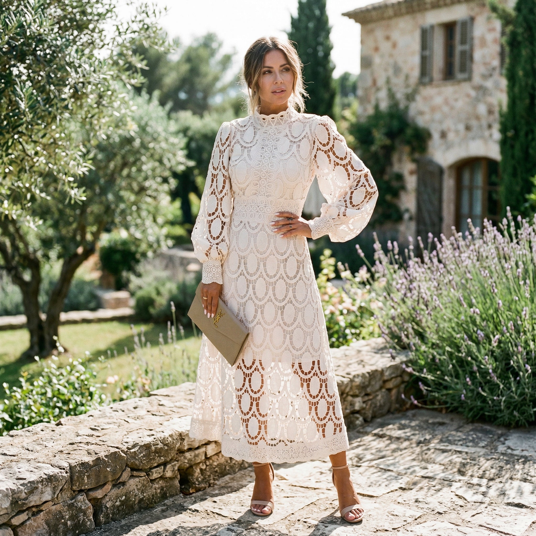 Elegant Lace Midi Wedding Guest Dress