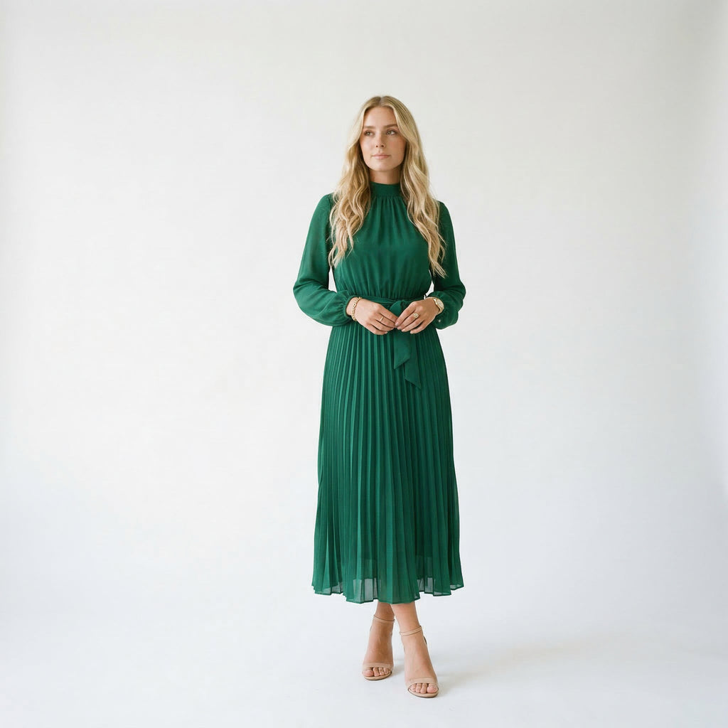Elegant Long Sleeve Midi Dress for Wedding Guests