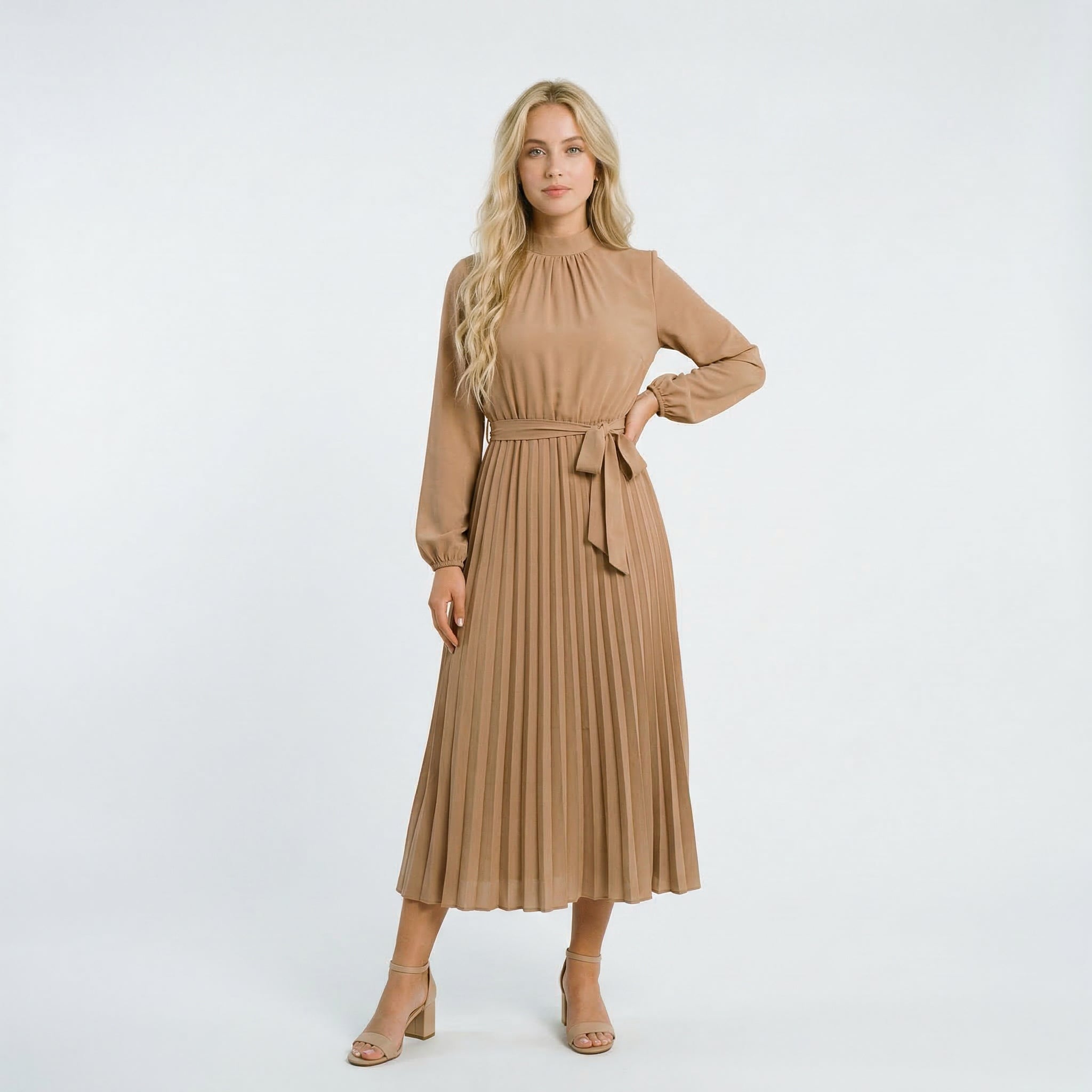 Elegant Long Sleeve Midi Dress for Wedding Guests