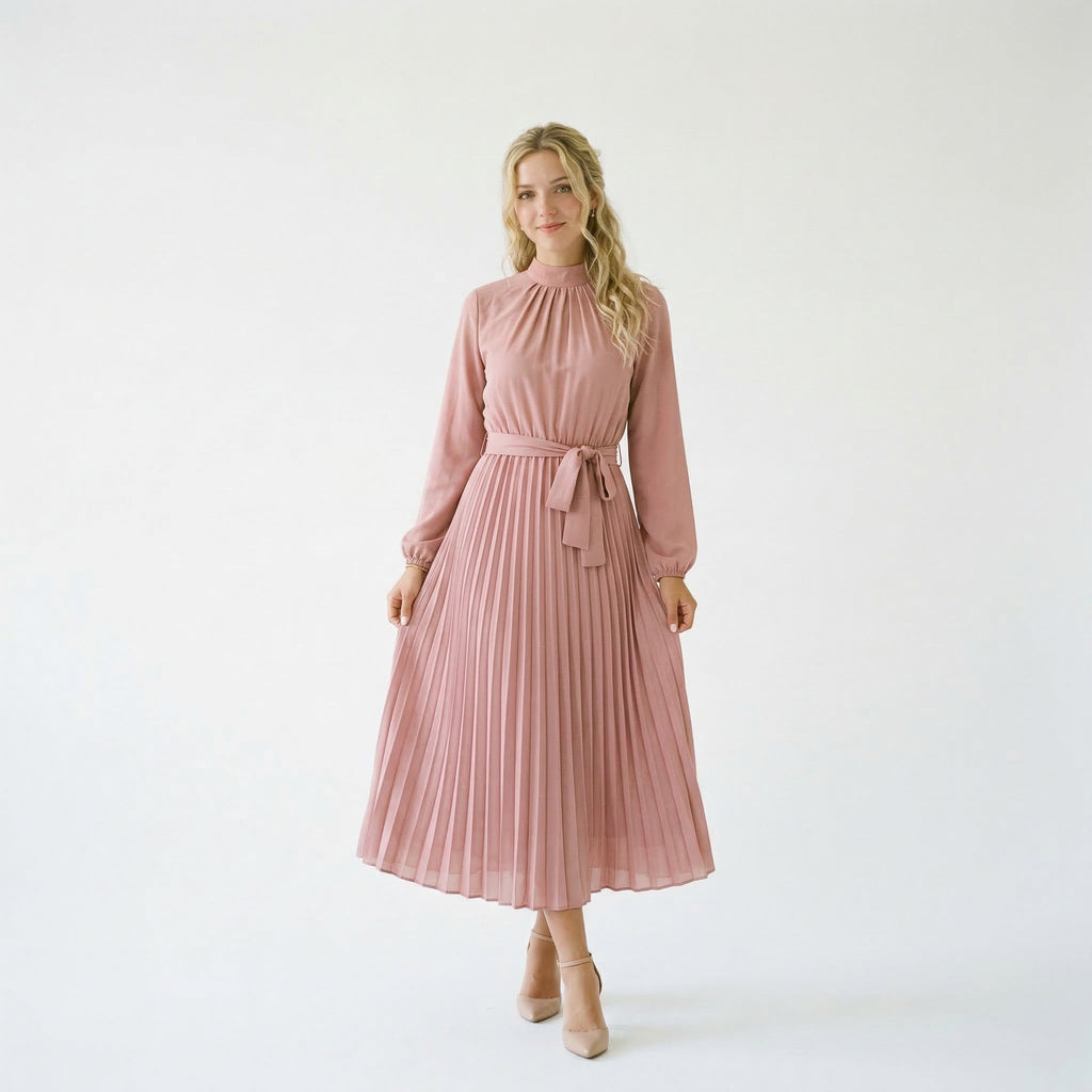 Elegant Long Sleeve Midi Dress for Wedding Guests