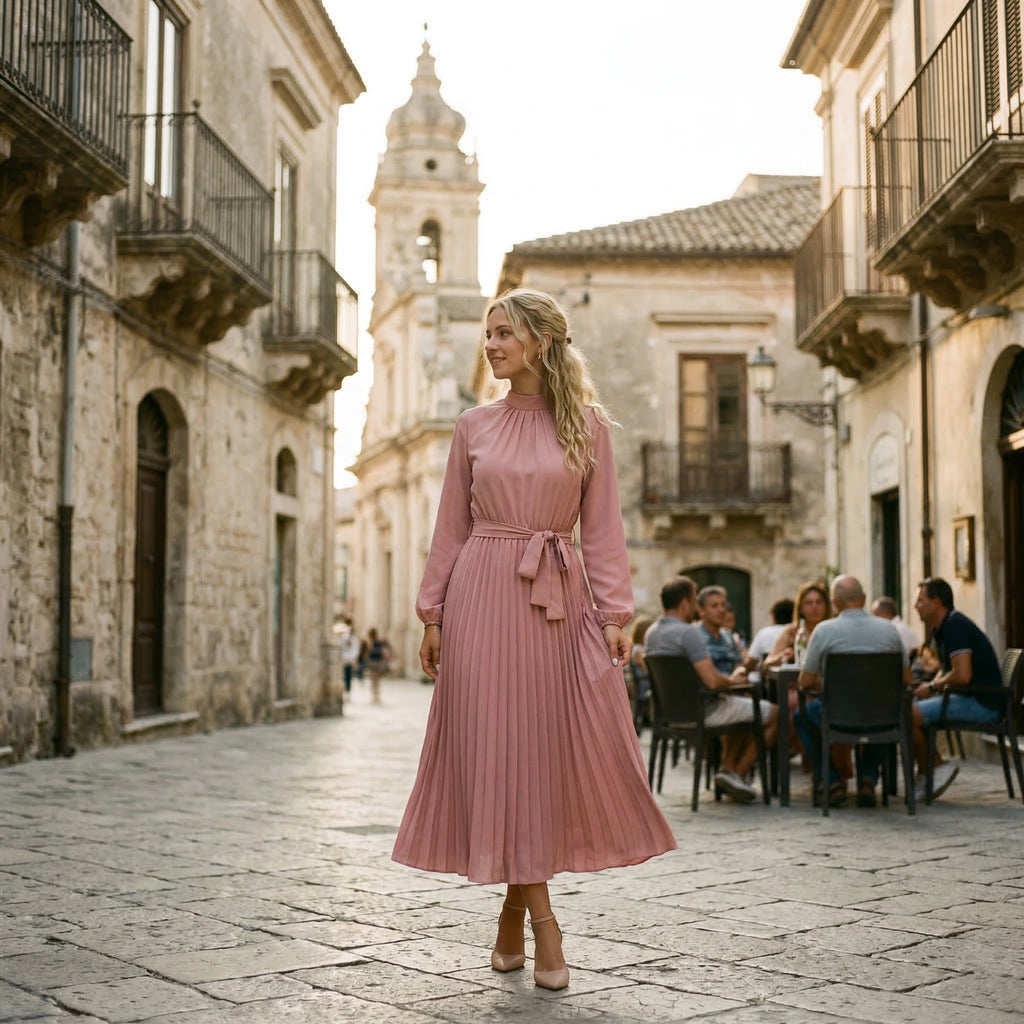 Elegant Long Sleeve Midi Dress for Wedding Guests