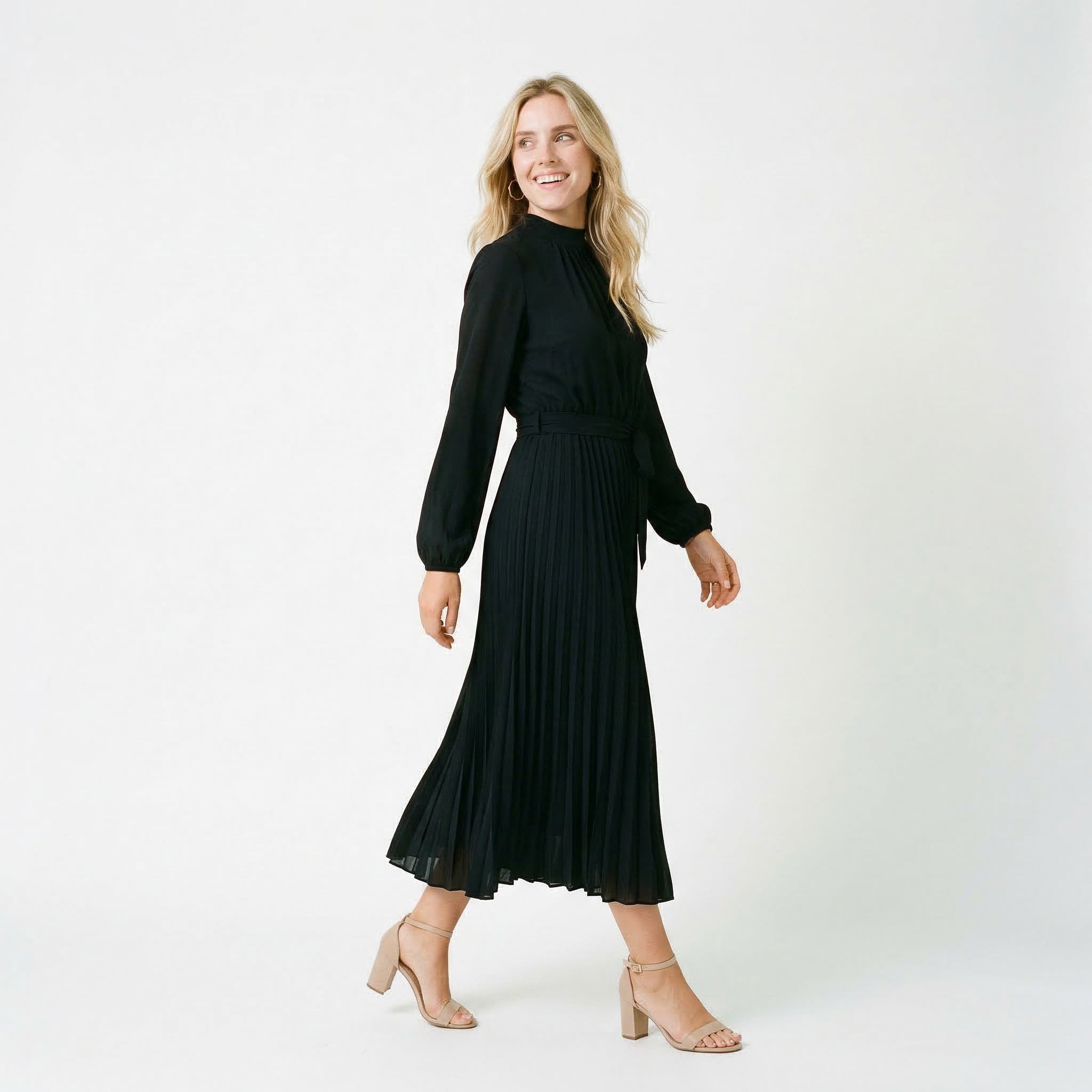 Elegant Long Sleeve Midi Dress for Wedding Guests