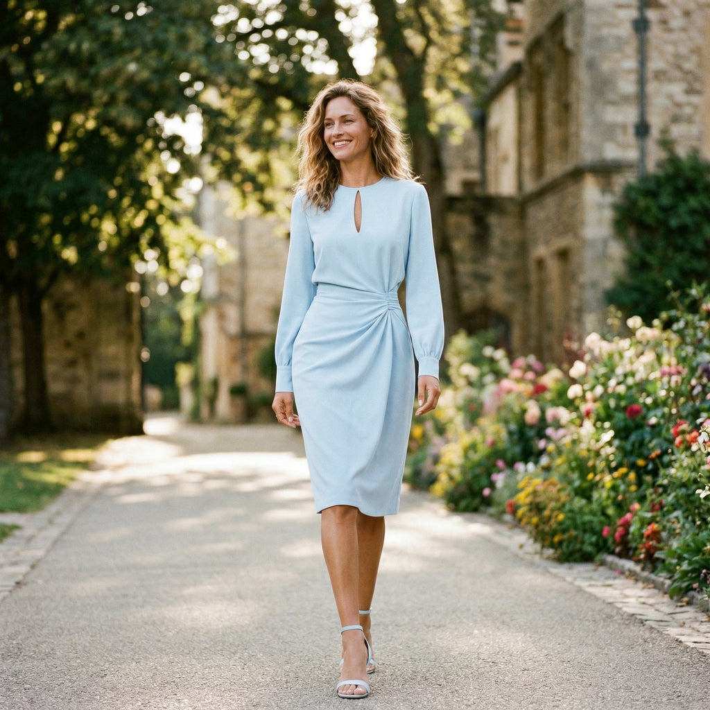 Elegant Long Sleeve Midi Women's Dress for Wedding Guests and Formal Events