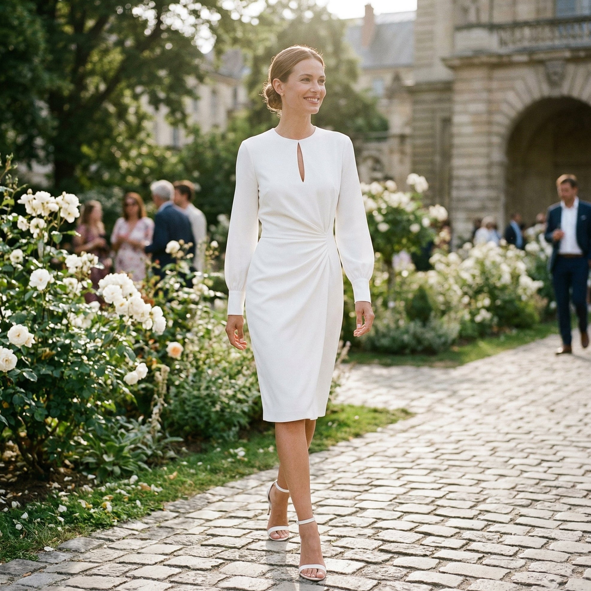 Elegant Long Sleeve Midi Women's Dress for Wedding Guests and Formal Events