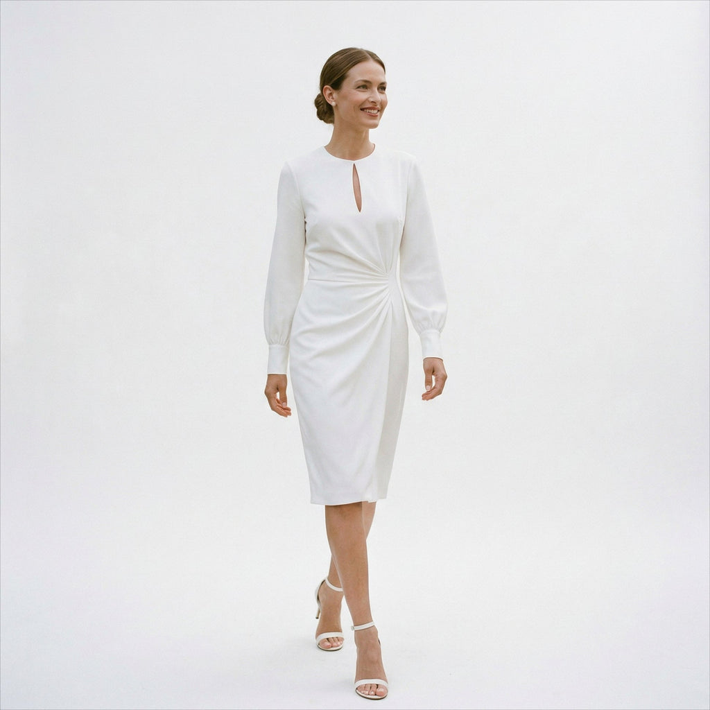 Elegant Long Sleeve Midi Women's Dress for Wedding Guests and Formal Events