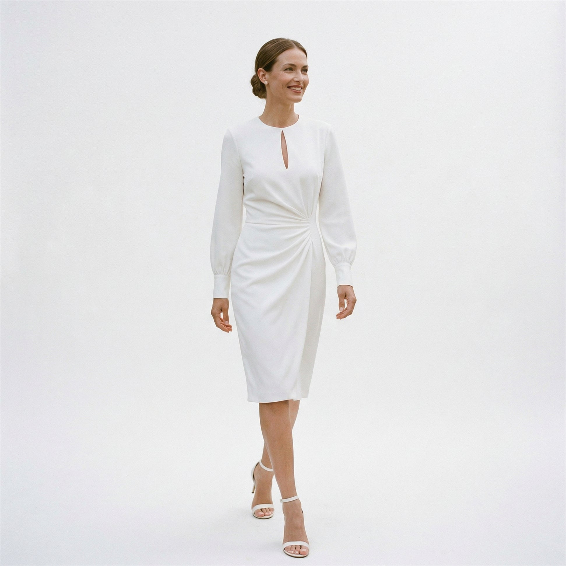 Elegant Long Sleeve Midi Women's Dress for Wedding Guests and Formal Events