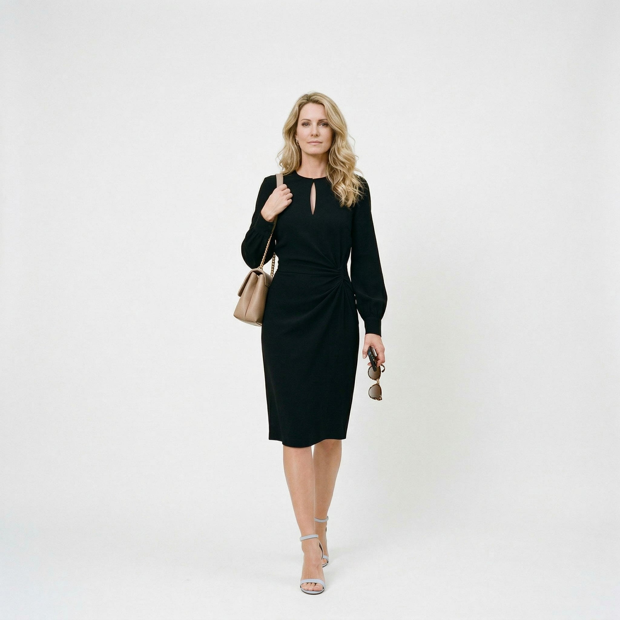 Elegant Long Sleeve Midi Women's Dress for Wedding Guests and Formal Events