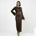 Elegant Women's Long Sleeve Maxi Dress with Tie Waist