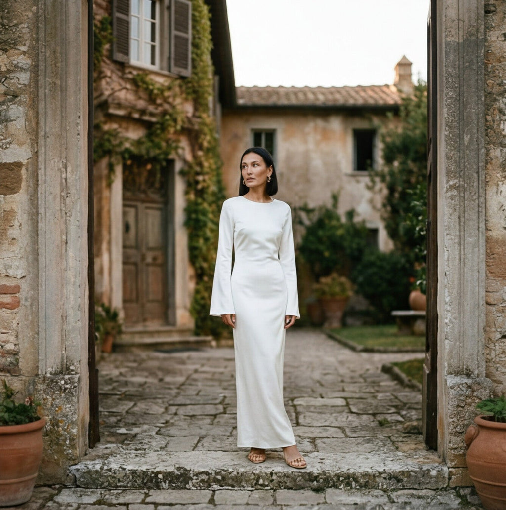 Elegant Women's Long Sleeve Maxi Dress with Tie Waist