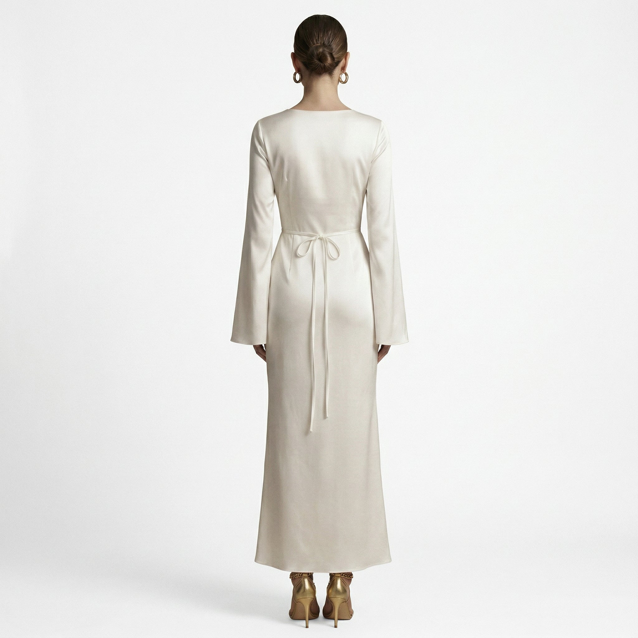 Elegant Women's Long Sleeve Maxi Dress with Tie Waist