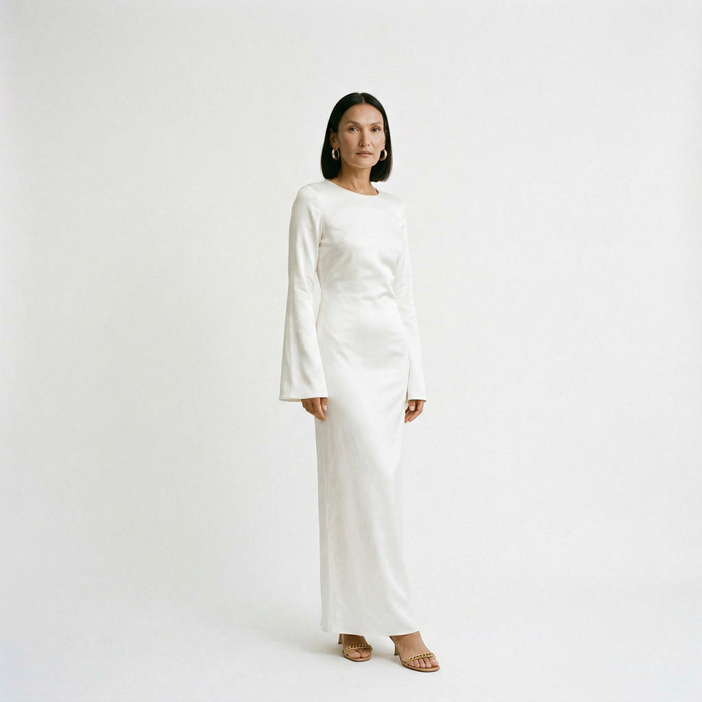 Elegant Women's Long Sleeve Maxi Dress with Tie Waist