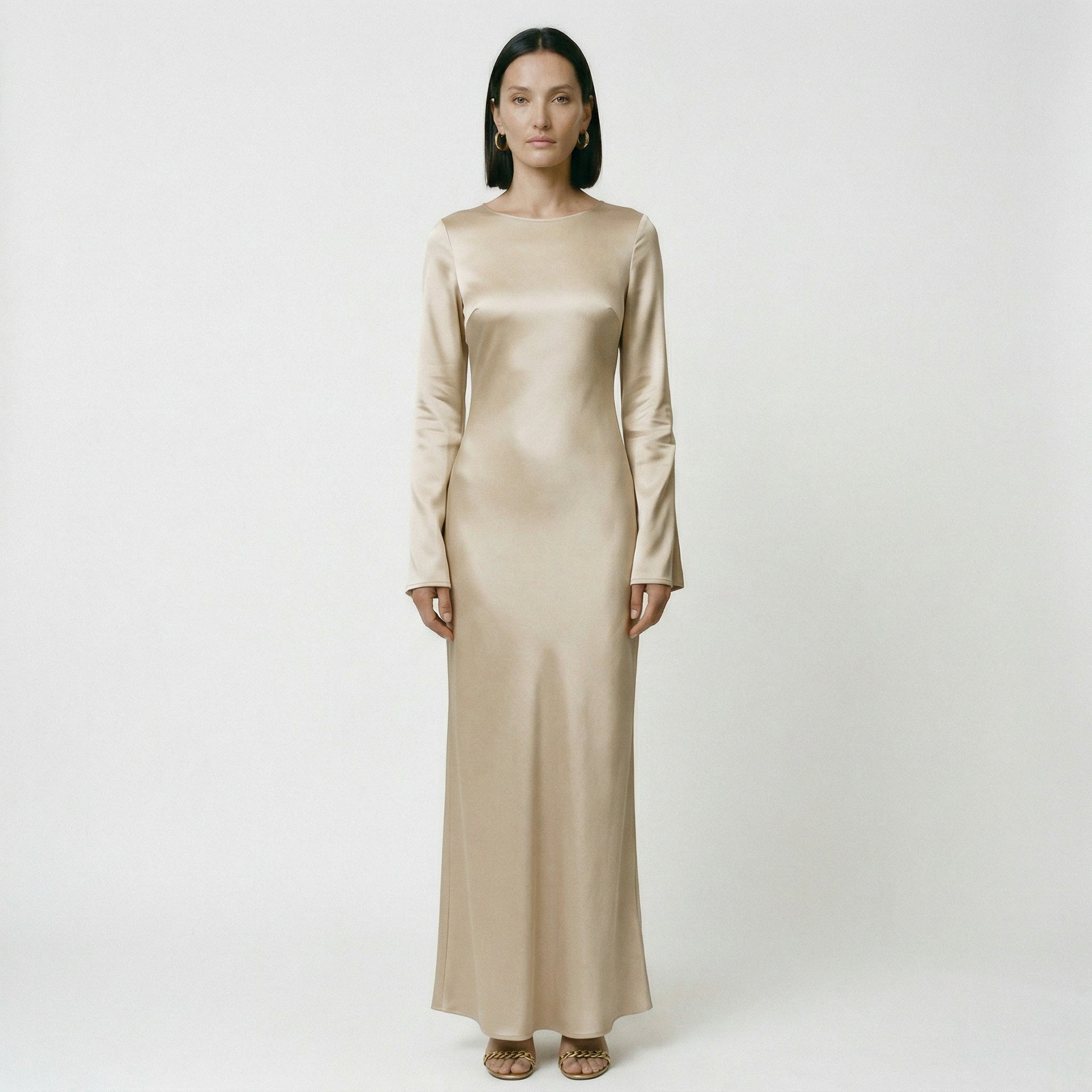 Elegant Women's Long Sleeve Maxi Dress with Tie Waist