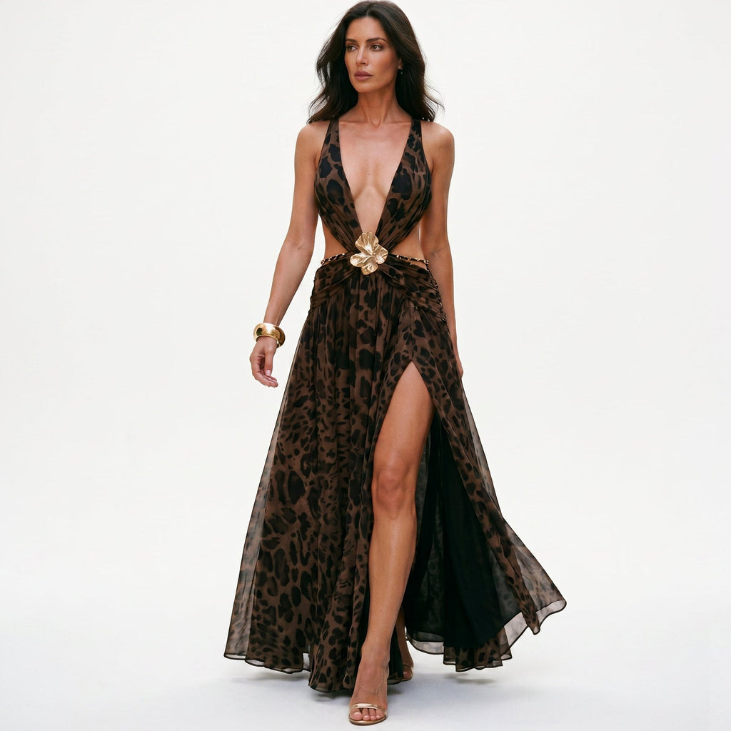 Jenifer - Elegant Chiffon Evening Dress with Deep V Neckline