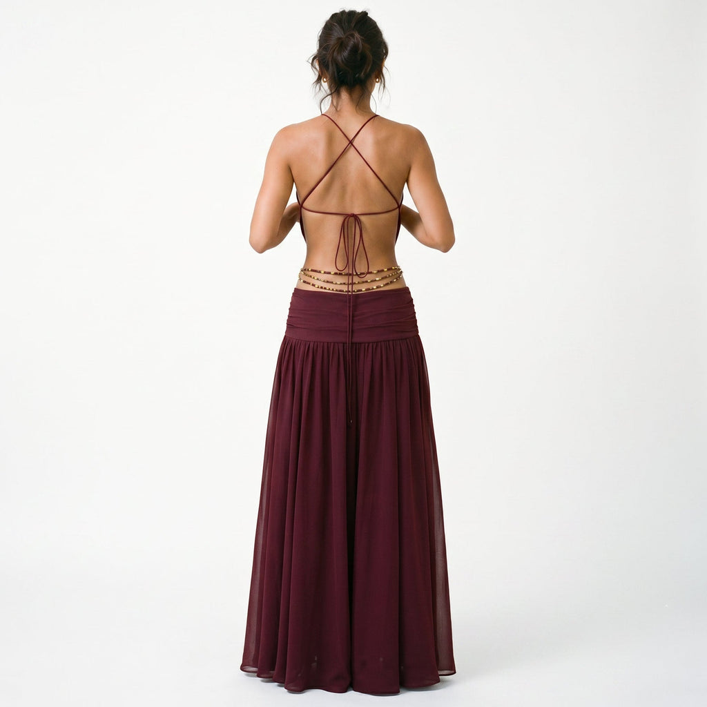 Jenifer - Elegant Chiffon Evening Dress with Deep V Neckline