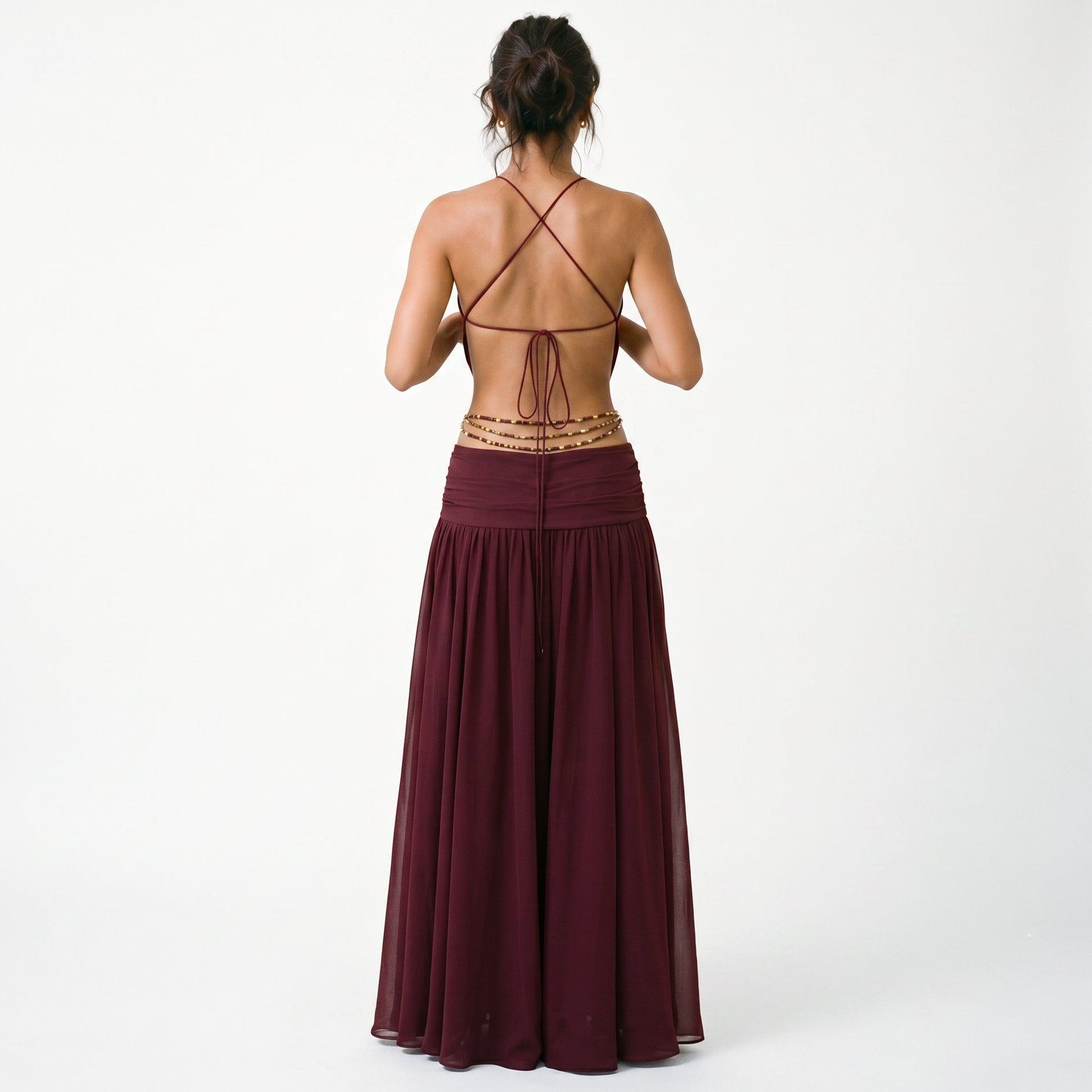 Jenifer - Elegant Chiffon Evening Dress with Deep V Neckline