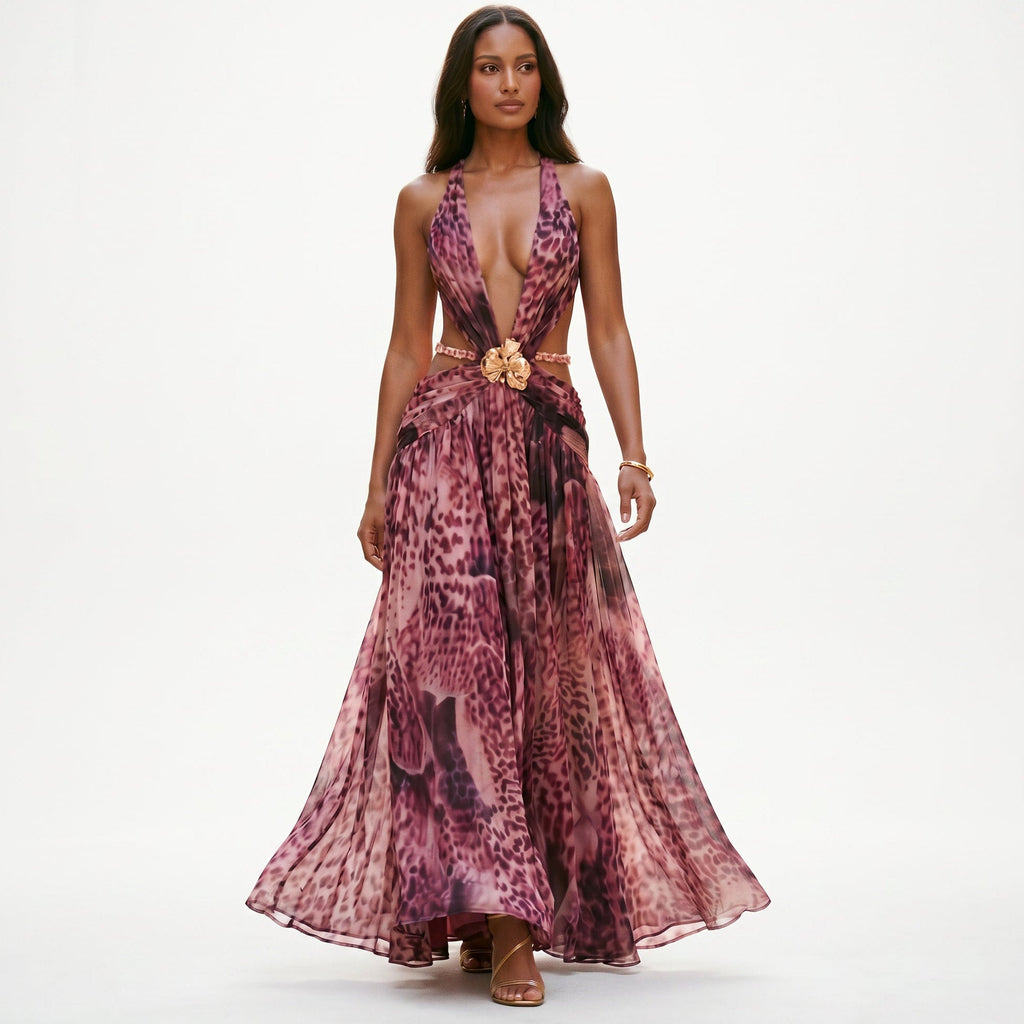Jenifer - Elegant Chiffon Evening Dress with Deep V Neckline
