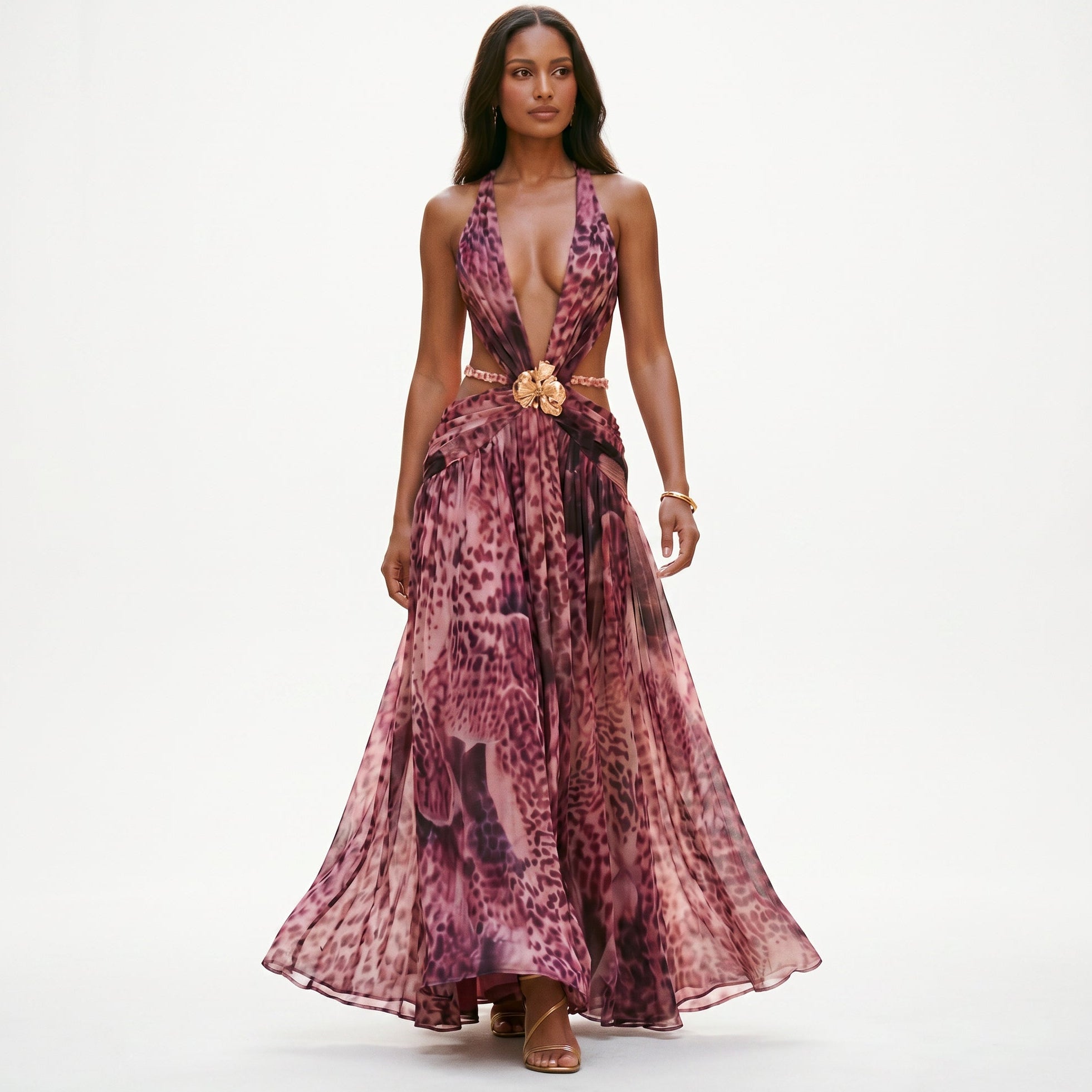 Jenifer - Elegant Chiffon Evening Dress with Deep V Neckline