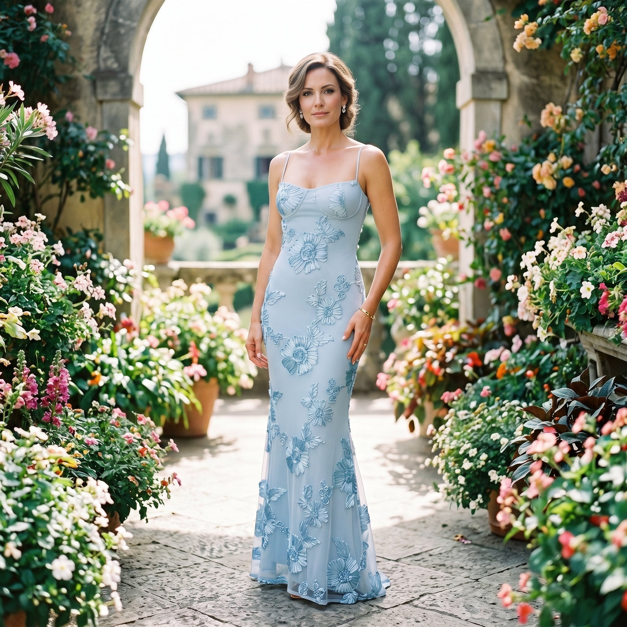 Kallista - Floral Jacquard Corset Maxi Dress