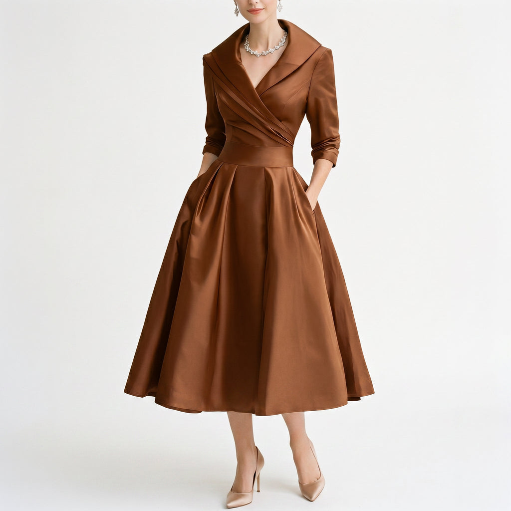 Karla - Elegant Satin Midi Wedding Guest Dress