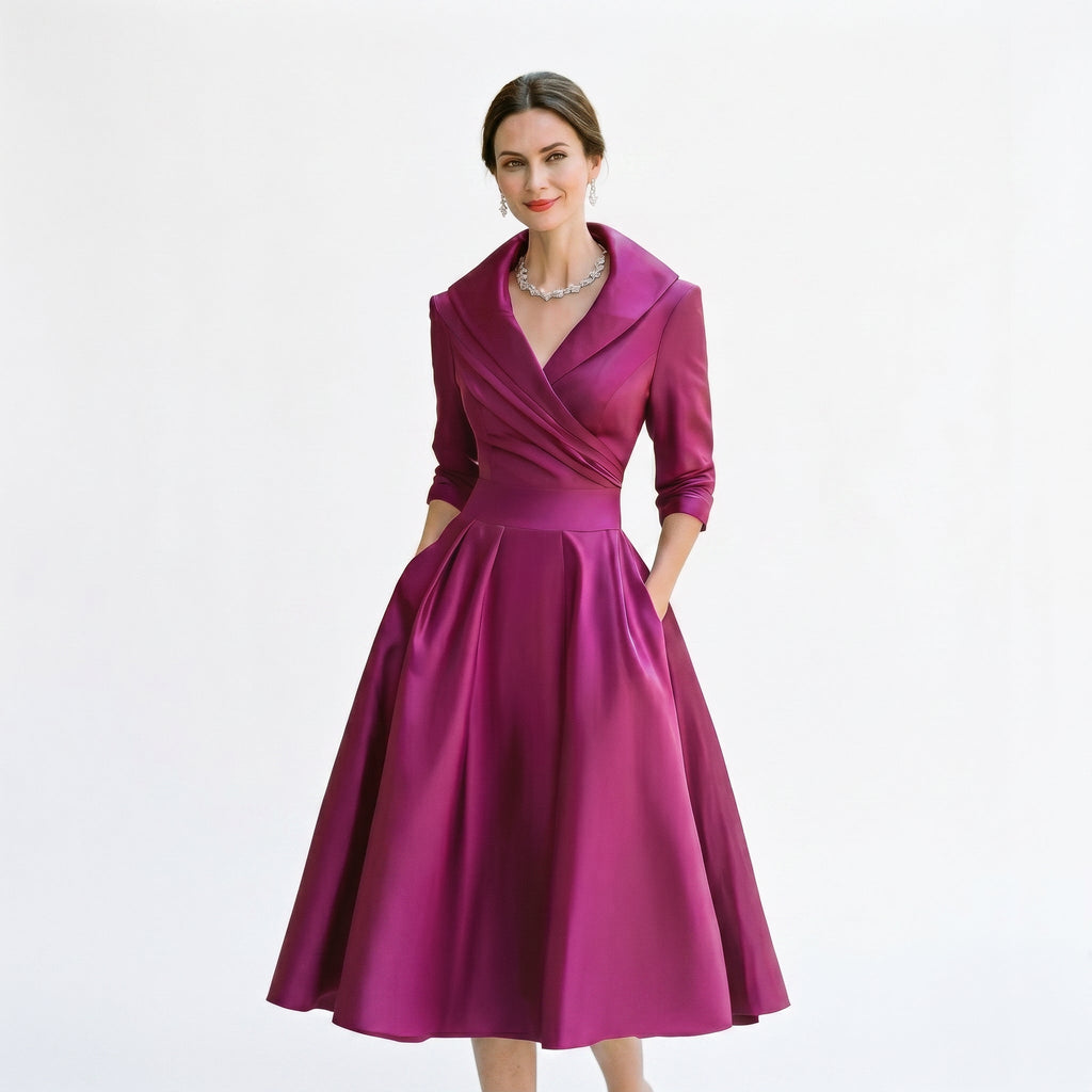 Karla - Elegant Satin Midi Wedding Guest Dress