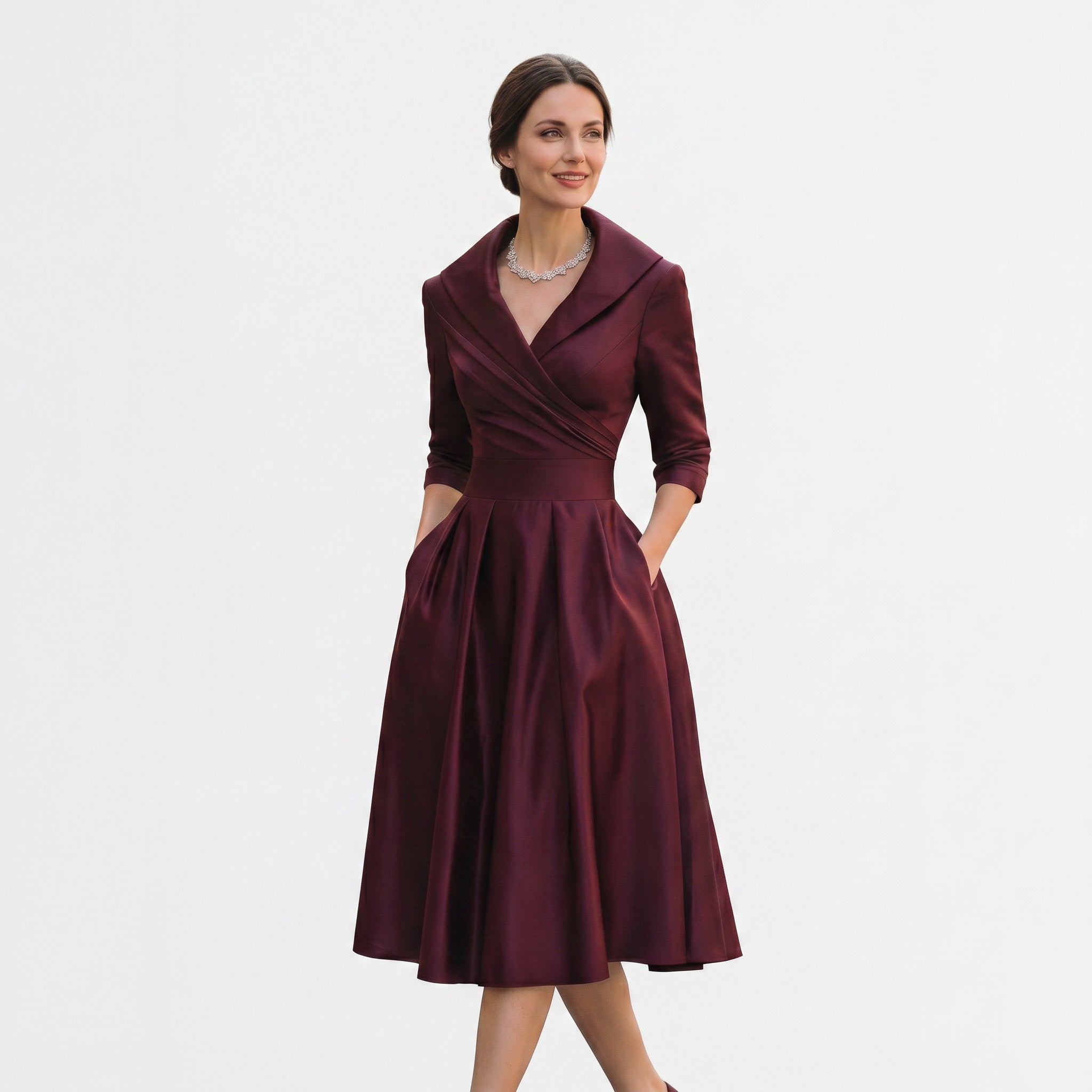 Karla - Elegant Satin Midi Wedding Guest Dress